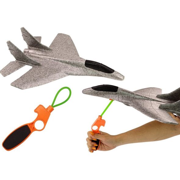 LeanToys Samolot Myśliwiec Styropianowy Z Procą Wyrzutnia Szary 14169012 5905991020004