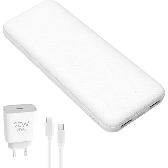 Powerbank Platinet Powerbank 10000mAh + ładowarka sieciowa 230V USB-C 20W + kabel USB-C -> USB-C 1m PLATINET biały (45998) 14189839 5907595459983