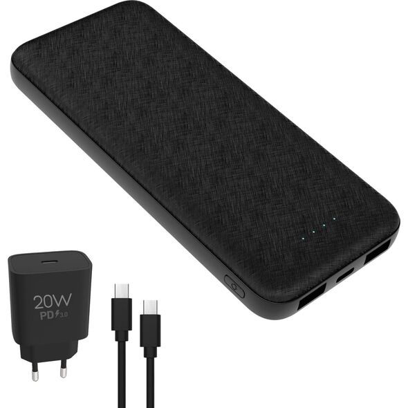 Powerbank Platinet Powerbank 10000mAh + ładowarka sieciowa 230V USB-C 20W + kabel USB-C -> USB-C 1m PLATINET czarny (45993) 14189889 5907595459938