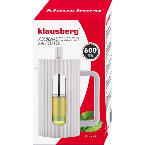 Klausberg ZAPARZACZ TŁOKOWY DO KAWY/HERBATY Z 600ml KLAUSBERG KB-7748 BIAŁY 14198899 5908287277489