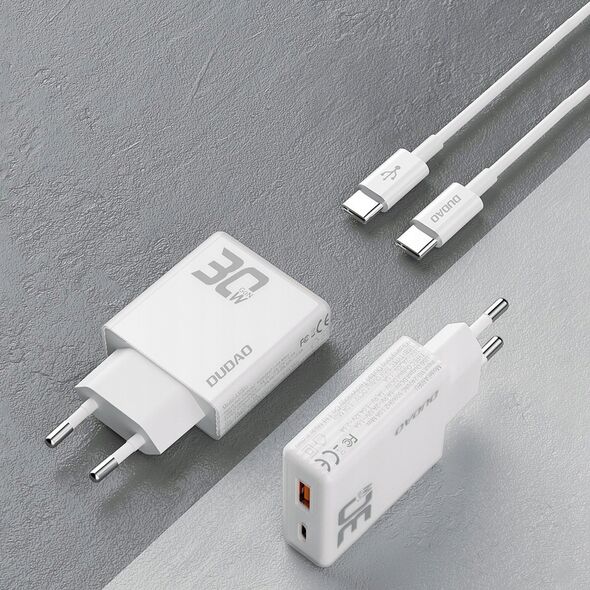 Ładowarka Dudao Ładowarka sieciowa GaN Dudao A30EUT 30W USB-A / USB-C + kabel USB-C - USB-C - biała 14203628 6976625332809