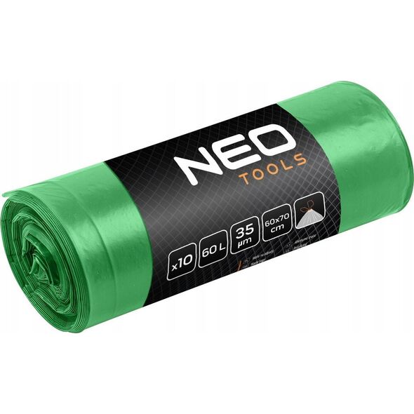 Neo Worki na odpady 60 L, zielone z taśmą, 35 mic, 10 szt. 14203750 5906692015917