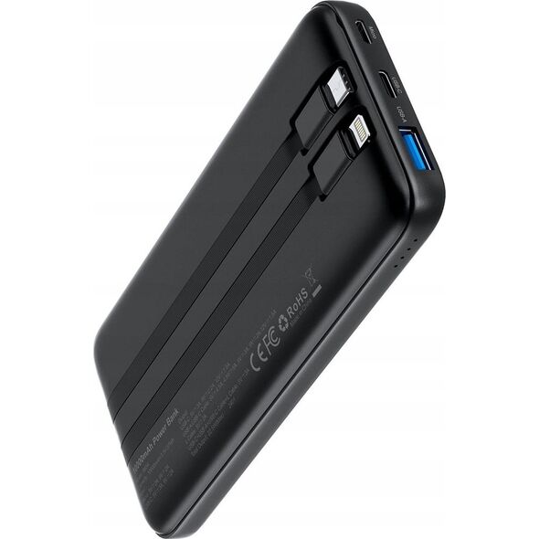 Powerbank Choetech Powerbank Choetech B654 10000mAh 22.5W USB-A / USB-C / micro USB z wbudowanym kablem USB-C / Lightning - czarny 14205356 6932112106087