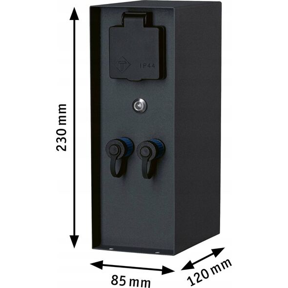 Paulmann Zewnętrzna kolumna zasilająca RIO 2GN. 24V Plug & Shine + 2GN. 230V IP44 + czujnik zmierzchu stal szlachetna / antracyt 14215140 4000870947012
