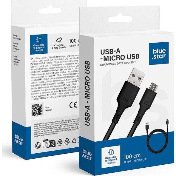 Kabel USB Bluestar BLUE STAR kabel 2A USB A do Micro USB DC-001AM2.0 1 m czarny 14221261 5903396281617