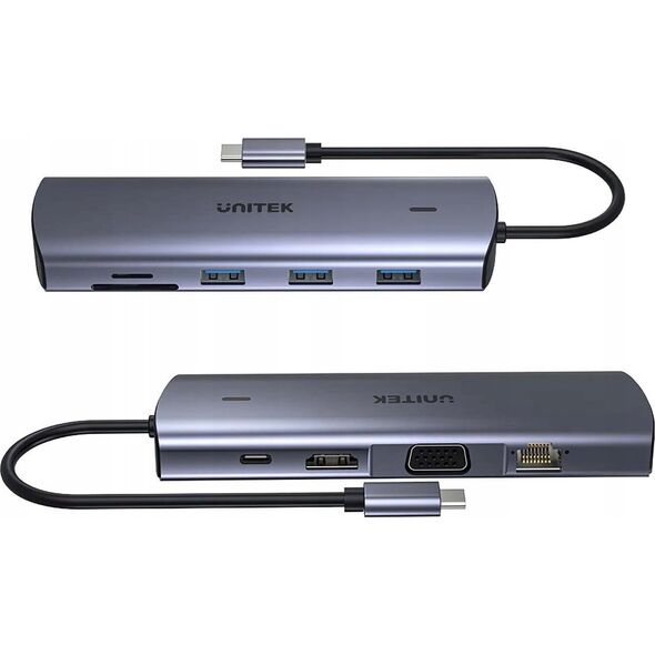 HUB USB Unitek Unitek Hub 9w1 USB C Gigabit Ethernet HDMI VGA 3x USB A czytnik kart PD 100W 14222245 4894160050687