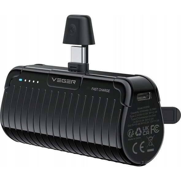 Powerbank Veger VEGER powerbank 5 000 mAh z wbudowanym złączem Typ C PlugOn PD QC3.0 3A 20W W0558 czarny 14243795 6970453558448