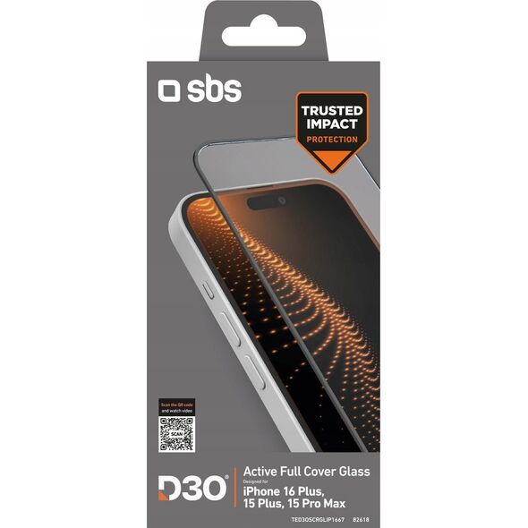 SBS Mobile Szkło hartowane SBS Tempered Glass D3O z ramką do iPhone 16 Plus / iPhone 15 Plus 14251977 8018417482618