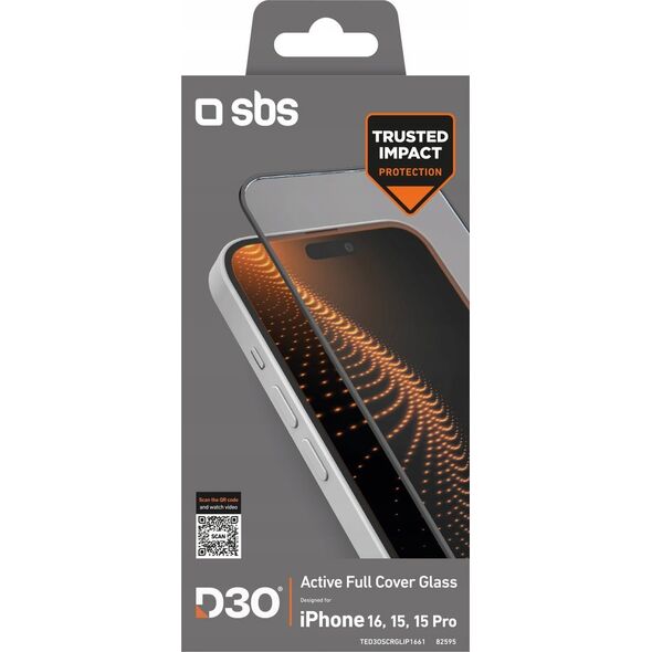 SBS Mobile Szkło hartowane SBS Tempered Glass D3O z ramką do iPhone 16 / iPhone 15 14252003 8018417482595