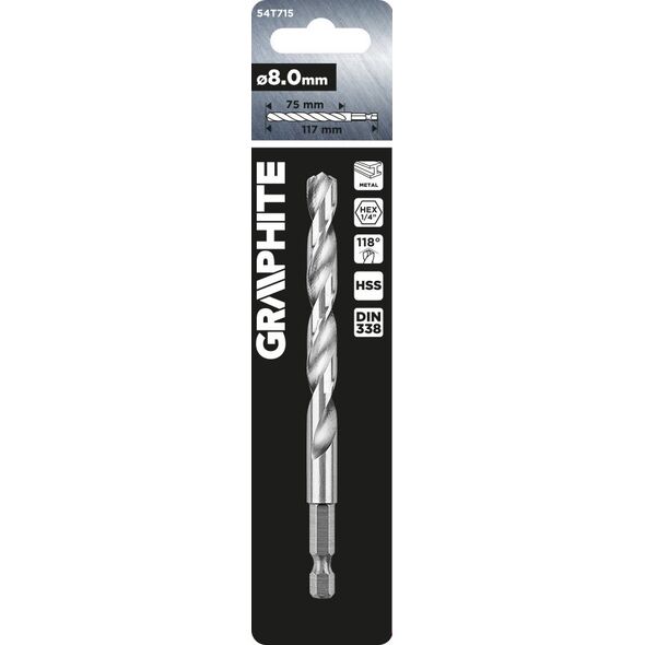 Wiertło Graphite Wiertło do metalu Hex 8.0 mm 14254161 5902062508744