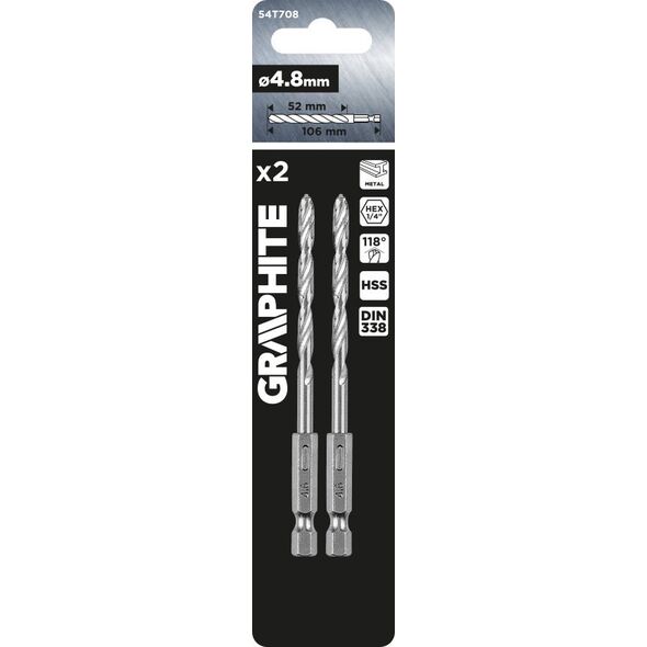 Wiertło Graphite Wiertło do metalu Hex 4.8 mm, 2 szt. 14254177 5902062202000