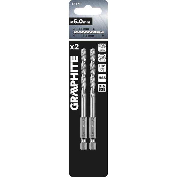 Wiertło Graphite Wiertło do metalu Hex 6,0 mm, 2 szt. 14254193 5902062064189