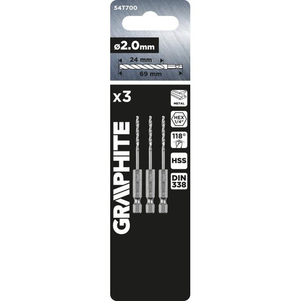 Wiertło Graphite Wiertło do metalu Hex 2.0 mm, 3 szt. 14254203 5902062072818