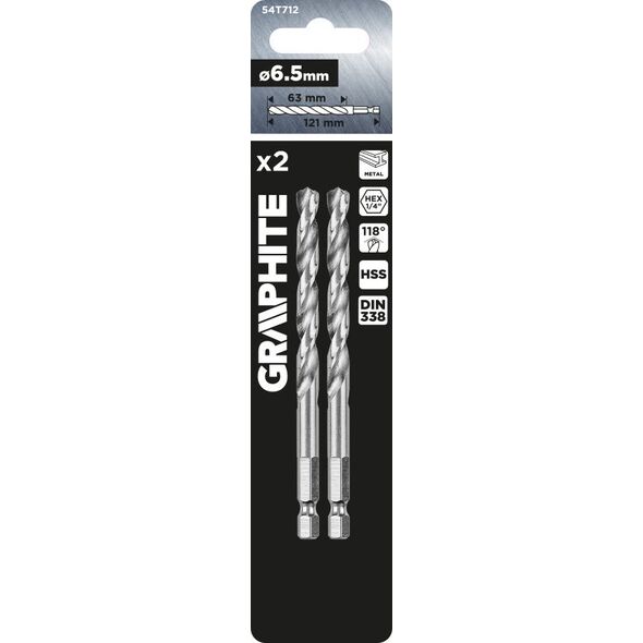 Wiertło Graphite Wiertło do metalu Hex 6,5 mm|, 2 szt. 14254206 5902062064196