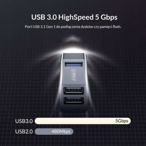 HUB USB Orico Orico Hub USB 5Gbps mini 3xUSB-A aluminium 14265371 6954301192282