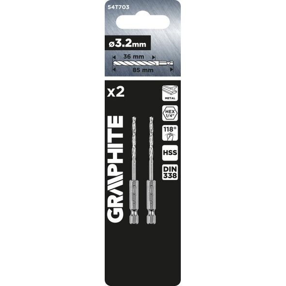 Wiertło Graphite Wiertło do metalu Hex 3.2 mm, 2 szt. 14286815 5902062072948