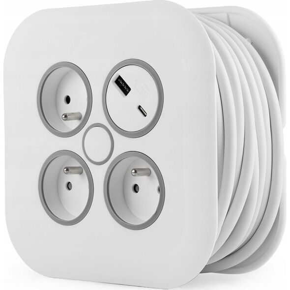 Plastrol Przedłużacz zwijany 10m 3x1mm2 10A z bezpiecznikiem termicznym + USB-A + USB-C 14394635 5902273426509