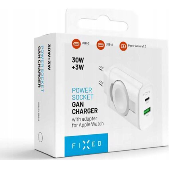 Ładowarka Fixed FIXED Power Socket Travel Charger - ładowarka Apple Watch/USB-C/USB-A 33W biała - Gwarancja bezpieczeństwa. Proste raty. Bezpłatna wysyłka od 170 zł. 14396371 8591680171316