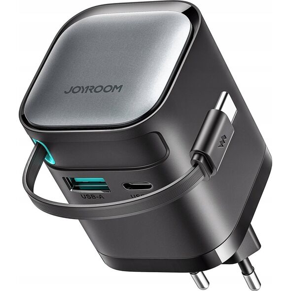 Ładowarka Joyroom Ładowarka GaN Joyroom JR-TCL02 65W USB-A USB-C z wbudowanym kablem USB-C - czarna 14397123 6956116714475