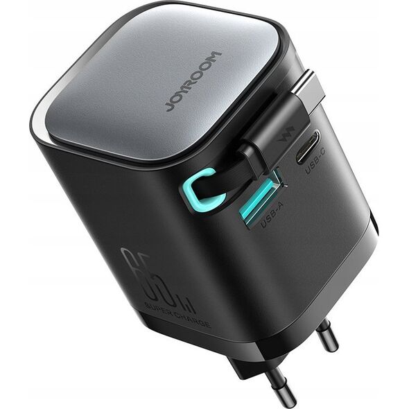 Ładowarka Joyroom Ładowarka GaN Joyroom JR-TCL02 65W USB-A USB-C z wbudowanym kablem USB-C - czarna 14397123 6956116714475