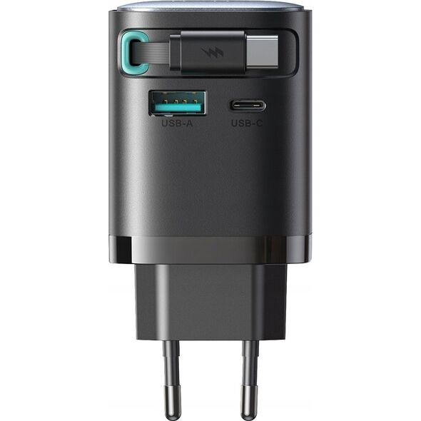 Ładowarka Joyroom Ładowarka GaN Joyroom JR-TCL02 65W USB-A USB-C z wbudowanym kablem USB-C - czarna 14397123 6956116714475