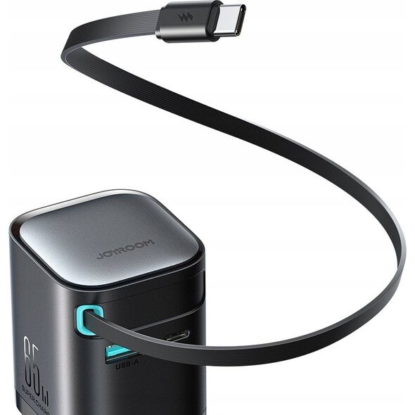 Ładowarka Joyroom Ładowarka GaN Joyroom JR-TCL02 65W USB-A USB-C z wbudowanym kablem USB-C - czarna 14397123 6956116714475