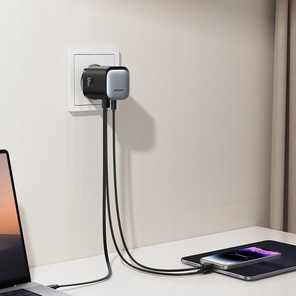 Ładowarka Joyroom Ładowarka GaN Joyroom JR-TCL02 65W USB-A USB-C z wbudowanym kablem USB-C - czarna 14397123 6956116714475