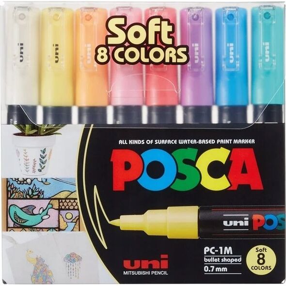 Posca Posca - PC1MC - Extra Fine Bullet Tip Pen - Soft Colors, 8 pc /Arts and Crafts