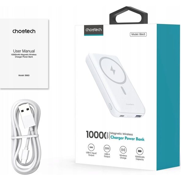 Choetech Powerbank Choetech B663 10000mAh 20W MagSafe USB-A / USB-C - biały 14205349 6932112105202