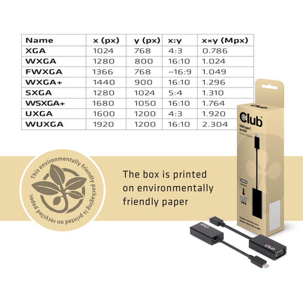 Adapter USB Club 3D USB-C - VGA Czarny  (CAC-1502)