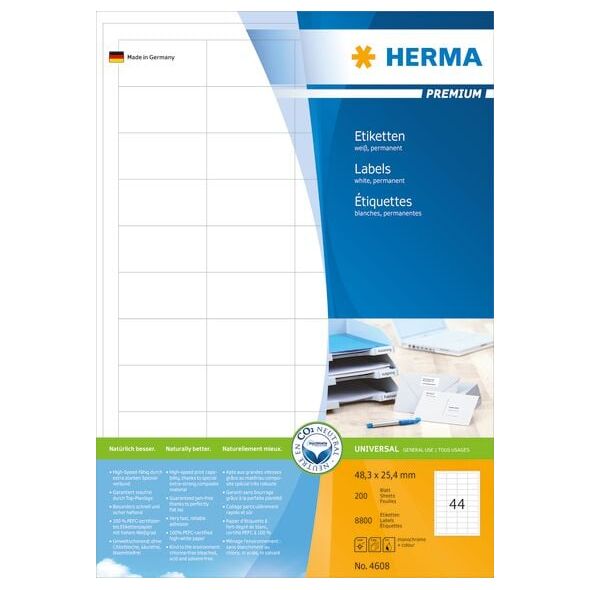 Herma Etykiety Premium A4, białe, papier matowy, 8800 szt. (4608)