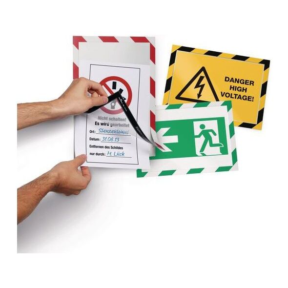 Durable Ramka samoprzylepna DURAFRAME SECURITY czerwony-biały A4, 2 sztuki (DUR942)
