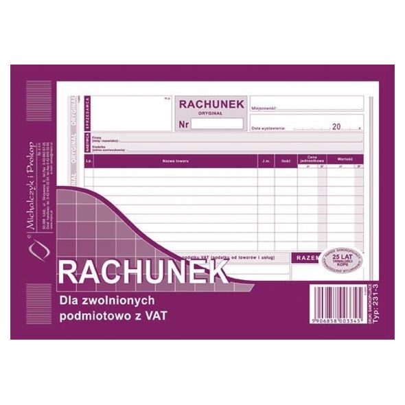 Michalczyk & Prokop D Rach. A5 2 Rachunek dla zwolnionych z VAT (231-3 DRUK)