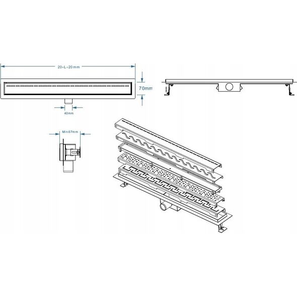 Hydroland HYDROLAND ODWODNIENIE LINIOWE SLEEK 700 CZARNE SZKŁO // OD.H.SLEEK-700-CZARNE