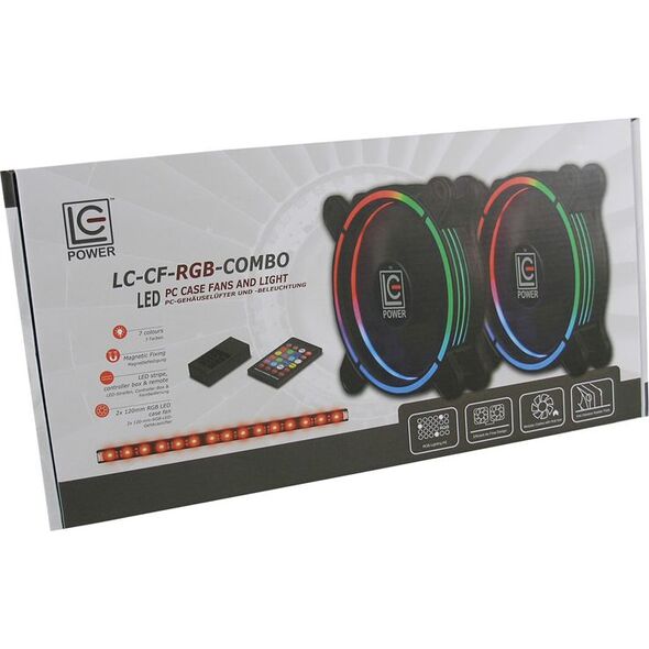 Wentylator LC-Power 120 mm RGB 2-pack + Pasek LED + Hub + Pilot (LC-CF-RGB-COMBO)