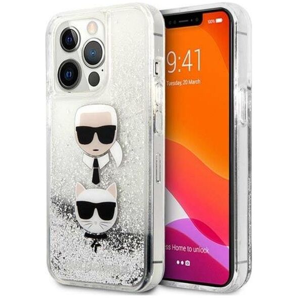 Karl Lagerfeld Etui Karl Lagerfeld KLHCP13XKICGLS Apple iPhone 13 Pro Max srebrny/silver hardcase Liquid Glitter Karl&Choupette Head