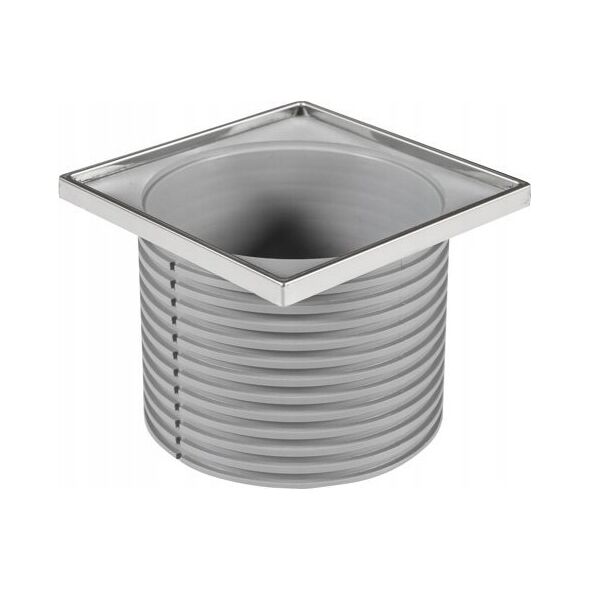 Chudej Dolny odpływ podłogowy D50 wys.102÷156  122x122 kratka stal nierdzewna z kołnierzem kwadratowa