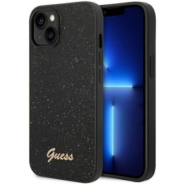 Guess Guess Glitter Flakes Metal Logo Case - Etui iPhone 14 Plus (czarny)