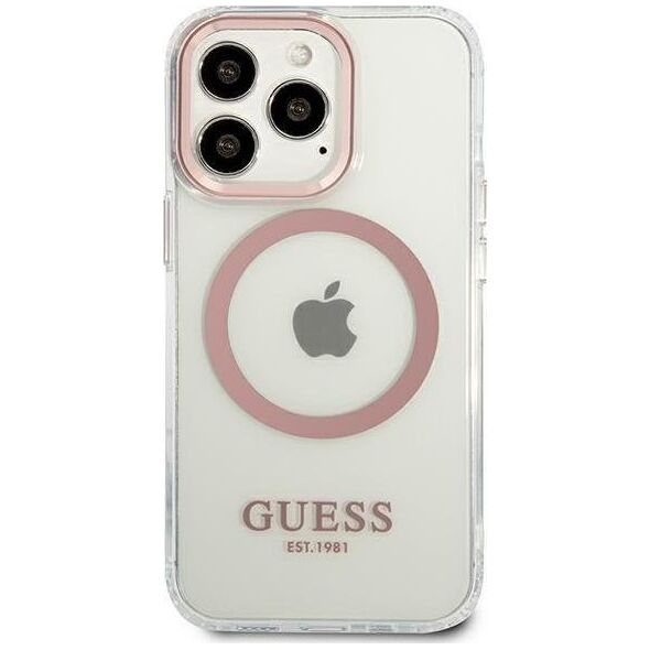Guess Guess GUHMP13LHTRMP iPhone 13 Pro / 13 6,1" różowy/pink hard case Metal Outline Magsafe