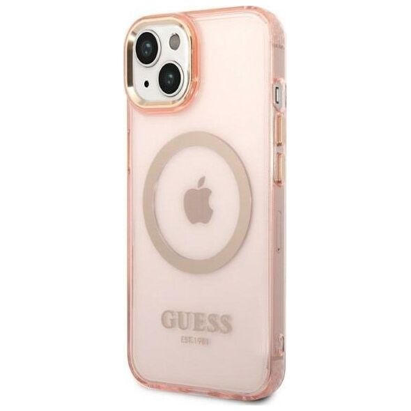 Guess Etui Guess GUHMP14MHTCMP Apple iPhone 14 Plus różowy/pink hard case Gold Outline Translucent MagSafe