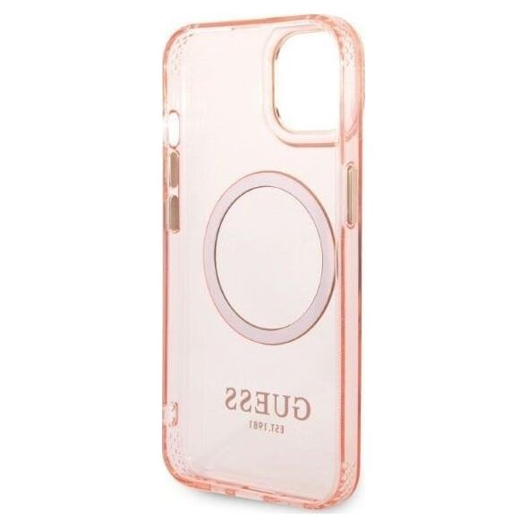 Guess Etui Guess GUHMP14MHTCMP Apple iPhone 14 Plus różowy/pink hard case Gold Outline Translucent MagSafe