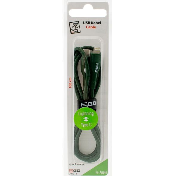 Kabel USB 2GO 2GO USB Ladekabel Type C->Lightning grün