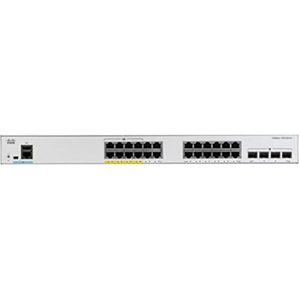 Switch Cisco Cisco CAT1000L 28Port fixed managed L2 Switch: - 24x1GE Ports, PoE+ with 370W PoE budget, 4x1GE SFP uplinks, - 56Gbps switching Bandwidth, WebUI, USB-A, USB mini-B, - inkl. Fan, external Bluetooth dongle plugs into USB port, - Security: 802.1