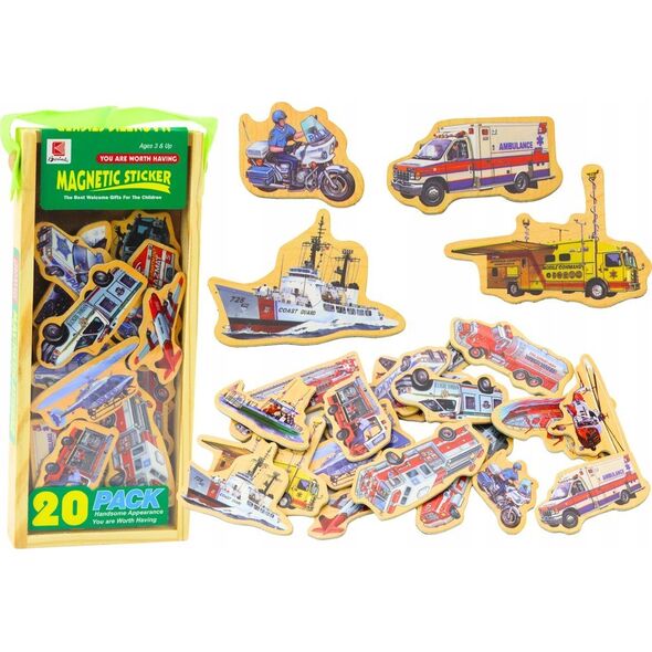 LeanToys Zestaw Magnesy Drewniane Pojazdy Statki Samoloty 20 Sztuk