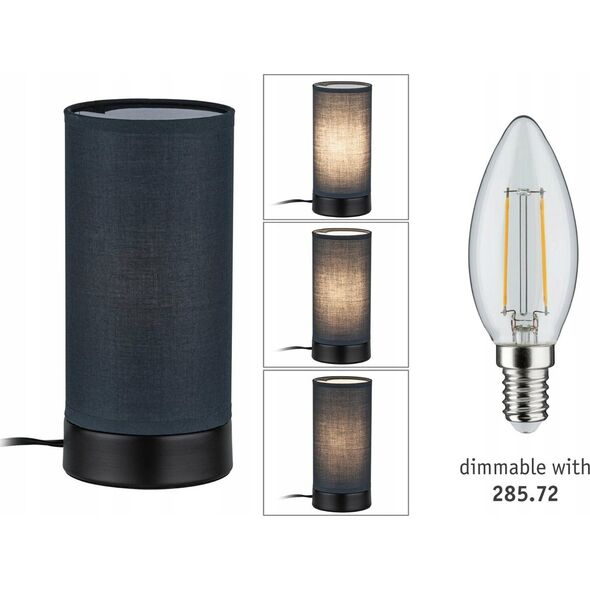 Lampa stołowa Paulmann Lampka stołowa PIA max.1x25W E14 z wyłącznikiem 230V czarny matowy / metal / tkanina