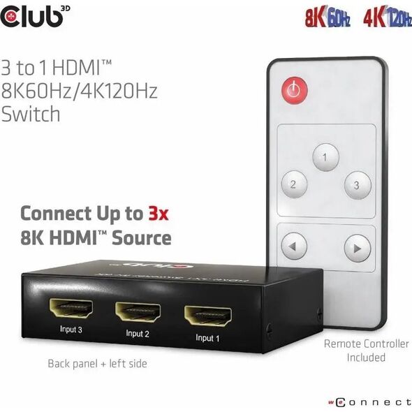 Club 3D Club3D HDMI Switchbox 3 Eingänge -> 1 Ausgang  8K60Hz UHD retail