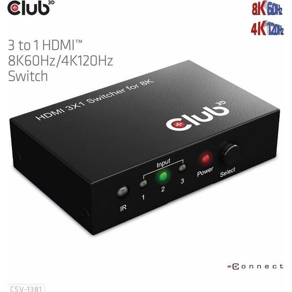 Club 3D Club3D HDMI Switchbox 3 Eingänge -> 1 Ausgang  8K60Hz UHD retail
