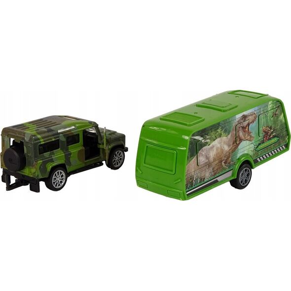 LeanToys Zestaw Pojazdów Jeep z Naciągiem Przyczepa z Dinozaurami