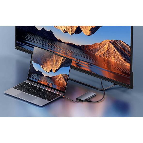 Baseus Hub 13w1 Baseus PortalJoy USB-C do HDMI+DP+VGA+C+USB+PD+RJ45+SD/TF+3.5mm (szary)