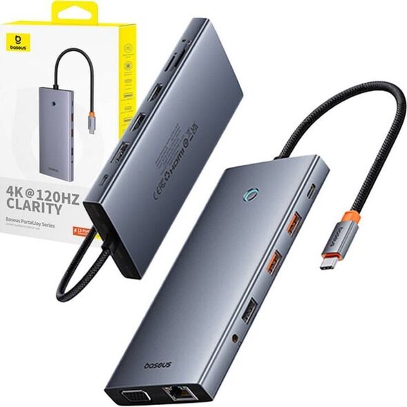 Baseus Hub 13w1 Baseus PortalJoy USB-C do HDMI+DP+VGA+C+USB+PD+RJ45+SD/TF+3.5mm (szary)